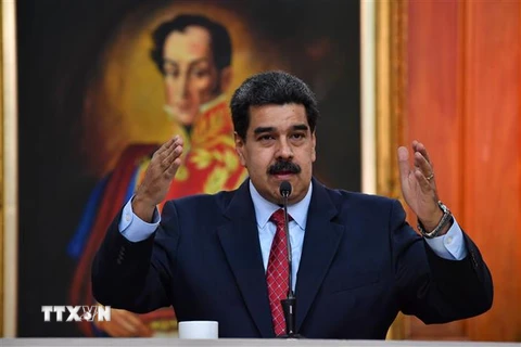 Tổng thống Venezuela Nicolas Maduro phát biểu tại một cuộc họp báo ở Caracas. (Ảnh: AFP/TTXVN)