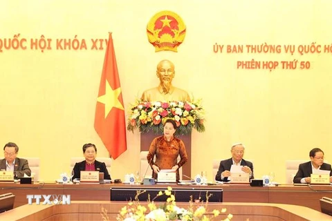 Chủ tịch Quốc hội Nguyễn Thị Kim Ngân phát biểu khai mạc Phiên họp thứ 50 của Ủy ban Thường vụ Quốc hội. (Ảnh: Trọng Đức/TTXVN)