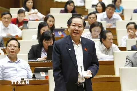 Bộ trưởng Nội vụ Lê Vĩnh Tân trả lời chất vấn của các đại biểu Quốc hội. (Ảnh: Doãn Tấn/TTXVN)