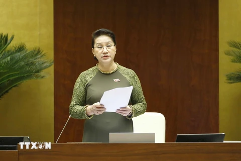 Chủ tịch Quốc hội Nguyễn Thị kim Ngân phát biểu kết luận Phiên chất vấn. (Ảnh: Doãn Tấn/TTXVN)