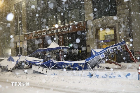 Đợt bão tuyết đầu mùa kết hợp với gió mạnh khiến bang New York của Mỹ chìm trong tuyết trắng suốt hai ngày vừa qua. (Ảnh: THX/TTXVN)