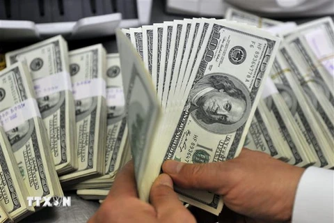 Nhân viên ngân hàng kiểm đồng USD. (Ảnh: AFP/TTXVN)