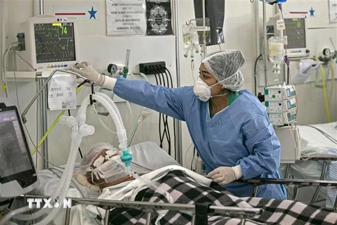Nhân viên y tế chăm sóc bệnh nhân mắc COVID-19 tại một bệnh viện ở bang Para, Brazil. (Ảnh: AFP/TTXVN)