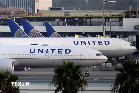 Máy bay của Hãng hàng không United Airlines tại sân bay quốc tế Los Angeles, California, Mỹ. (Ảnh: AFP/TTXVN)