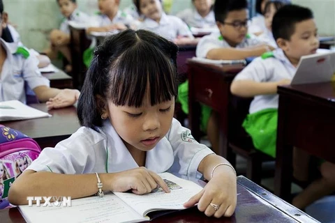 Học sinh lớp 1 trong giờ học môn Tiếng Việt, Chương trình giáo dục phổ thông mới. (Ảnh: TTXVN)