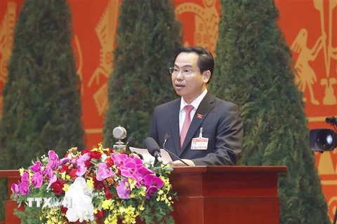 Đồng chí Lê Quang Mạnh, Bí thư Thành ủy Cần Thơ trình bày tham luận. (Ảnh: TTXVN)