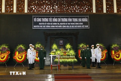 Lễ viếng nguyên Phó Thủ tướng Trương Vĩnh Trọng tại Nhà tang lễ Quốc gia, số 5 Trần Thánh Tông, thành phố Hà Nội. (Ảnh: Văn Điệp/TTXVN)