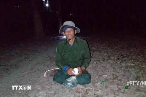 Đối tượng Nguyễn Văn Hoàng tại thời điểm bị bắt giữ. (Ảnh: TTXVN phát)