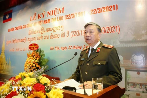 Đại tướng Tô Lâm, Bí thư Đảng ủy Công an Trung ương, Bộ trưởng Bộ Công an phát biểu. (Ảnh: Doãn Tấn/TTXVN)