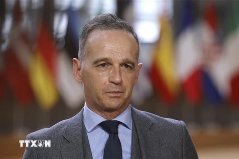 Ngoại trưởng Đức Heiko Maas phát biểu với báo giới tại Brussels, Bỉ. (Ảnh: AFP/TTXVN)