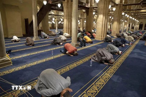 Các tín đồ Hồi giáo cầu nguyện tại đền thờ Al-Azhar tại Cairo, Ai Cập. (Ảnh: THX/TTXVN)