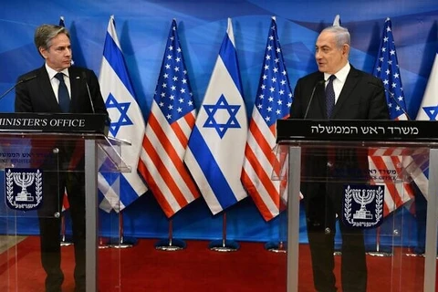 Ngoại trưởng Mỹ Antony Blinken và Thủ tướng Israel Benjamin Netanyahu tại cuộc họp báo ở Jerusalem hôm 25/5. (Nguồn: timesofisrael.com)