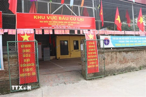 Đơn vị bầu cử số 4 khu vực bầu cử lại đại biểu HĐND xã Tráng Việt nhiệm kỳ 2021-2026. (Ảnh Mạnh Khánh/TTXVN)