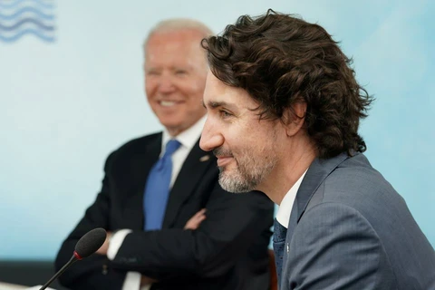 Thủ tướng Canada Justin Trudeau và Tổng thống Mỹ Joe Biden tại Hội nghị thượng đỉnh G7. (Nguồn: Reuters)