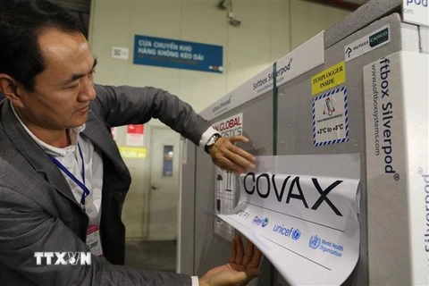 Việt Nam tiếp nhận lô vaccine phòng COVID-19 đầu tiên từ COVAX. (Ảnh: Minh Quyết/TTXVN)
