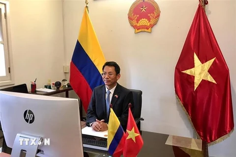Đại sứ Lê Viết Duyên tại buổi trình Thư ủy nhiệm lên Tổng thống Ivan Duque. (Ảnh: TTXVN phát)