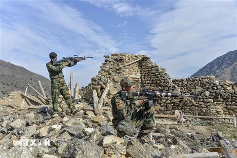 Lực lượng an ninh Afghanistan tham gia chiến dịch chống IS tại huyện Achin, tỉnh Nangarhar. (Ảnh: AFP/TTXVN)