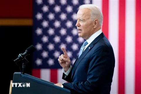 Tổng thống Mỹ Joe Biden phát biểu tại thành phố Philadelphia, bang Pennsylvania. (Ảnh: AFP/TTXVN)