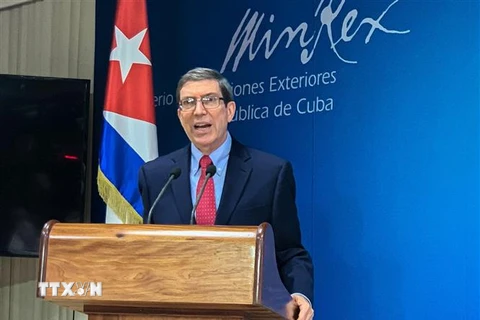 Ngoại trưởng Cuba Bruno Rodriguez trong cuộc họp báo tại Havana ngày 13/7. (Ảnh AFP/TTXVN)