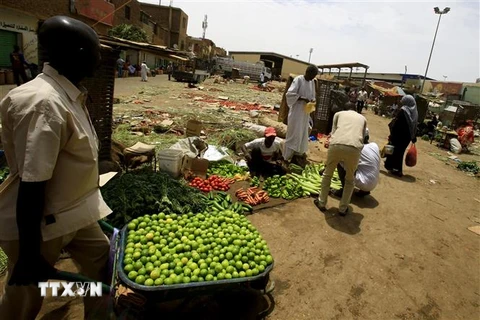 Người dân mua bán thực phẩm tại một khu chợ ở Khartoum, Sudan. (Ảnh: AFP/TTXVN)