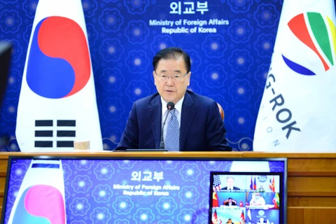 Ngoại trưởng Hàn Quốc Chung Eui-yong phát biểu tại Hội nghị Bộ trưởng Những người bạn của Mekong. (Nguồn: Yonhap)
