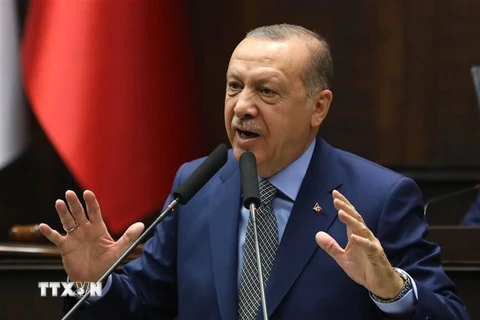 Tổng thống Thổ Nhĩ Kỳ Recep Tayyip Erdogan phát biểu tại Ankara. (Ảnh: AFP/TTXVN)