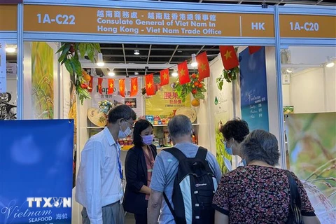 Gian hàng của Việt Nam tại Hội chợ Thực phẩm Hong Kong. (Ảnh: Lê Anh/TTXVN)