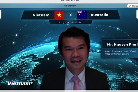 Ông Nguyễn Phú Hòa, Trưởng Cơ quan Thương vụ Việt Nam tại Australia, phát biểu tại Hội nghị. (Ảnh: Diệu Linh/TTXVN)