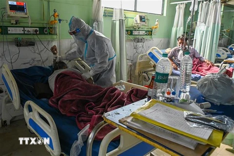 Điều trị cho bệnh nhân nhiễm COVID-19 tại bệnh viện ở Moradabad, Ấn Độ. (Ảnh: AFP/TTXVN)