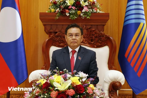 Chủ tịch Quốc hội Lào Saysomphone Phomvihane tại cuộc phỏng vấn. (Ảnh:Phạm Kiên/Vietnam+)