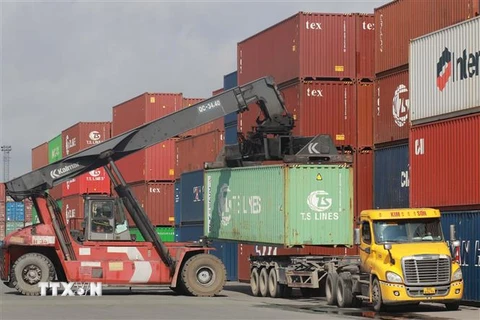 Vận chuyển container tại Tân cảng Cát Lái. (Ảnh: Quang Châu/TTXVN)