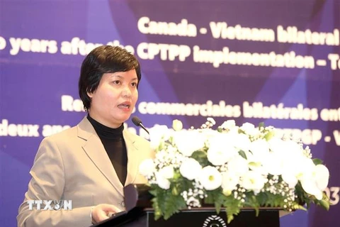 Giám đốc Trung tâm WTO và Hội nhập (VCCI) Nguyễn Thị Thu Trang phát biểu. (Ảnh: Phan Tuấn Anh/TTXVN)