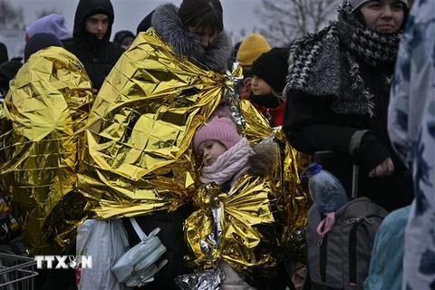 Người dân Ukraine sơ tán tránh xung đột. (Ảnh: AFP/TTXVN)