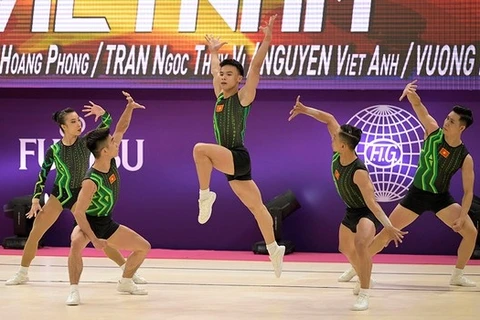 Đội aerobic Việt Nam đã giành Huy chương Vàng lịch sử ở bài biểu diễn nhóm 5 người. (Nguồn: dangcongsan.vn)