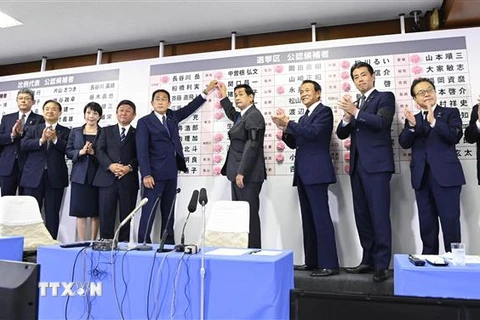 Trong cuộc bầu cử Thượng viện Nhật Bản ngày 10/7, Đảng Dân chủ Tự do (LDP) của Thủ tướng Kishida Fumio giành 63 ghế, tăng 8 ghế so với trước bầu cử. (Ảnh: Kyodo/TTXVN)