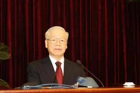 Tổng Bí thư Nguyễn Phú Trọng phát biểu khai mạc hội nghị. (Ảnh: Trí Dũng/TTXVN)