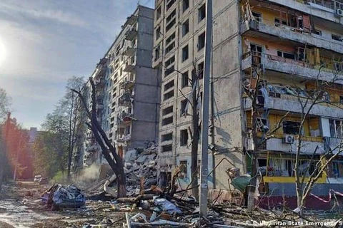 Hiện trường một vụ nổ ở Ukraine. (Nguồn: AFP)
