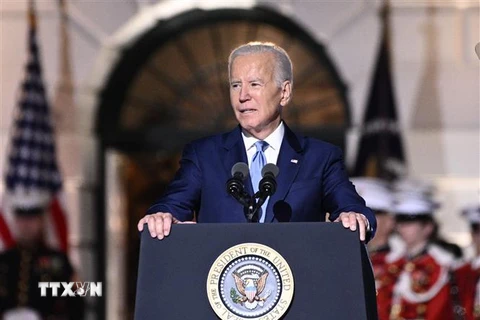 Tổng thống Mỹ Joe Biden phát biểu tại một sự kiện ở Washington D.C. (Ảnh: AFP/TTXVN)