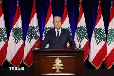 Tổng thống Liban Michel Aoun phát biểu tại Baabda. (Ảnh: AFP/TTXVN)