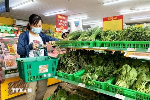 Khách mua hàng hóa bình ổn giá tại siêu thị Bách Hóa Xanh, quận Phú Nhuận (Thành phố Hồ Chí Minh). (Ảnh: Hồng Đạt/TTXVN)