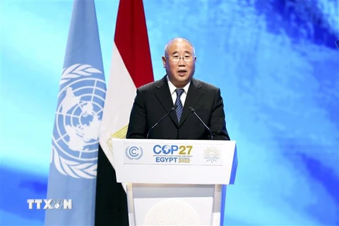 Đặc phái viên về biến đổi khí hậu của Trung Quốc Xie Zhenhua phát biểu tại COP27. (Ảnh: THX/TTXVN)