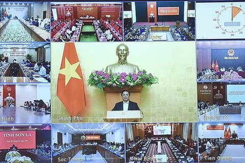 Sáng 2/2/2023, tại Hà Nội, Thủ tướng Phạm Minh Chính chủ trì Phiên họp Chính phủ thường kỳ tháng 1 năm 2023 trực tuyến đến các địa phương. (Ảnh: Dương Giang/TTXVN) 