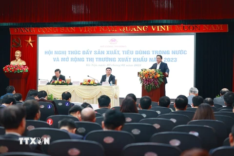 Thủ tướng Phạm Minh Chính phát biểu tại hội nghị. (Ảnh: Dương Giang/TTXVN)