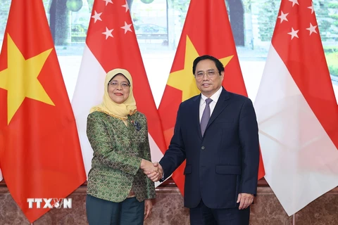 Thủ tướng Phạm Minh Chính tiếp Tổng thống Cộng hòa Singapore Halimah Yacob thăm cấp Nhà nước Việt Nam vào tháng 10/2022. (Ảnh: Dương Giang/TTXVN)