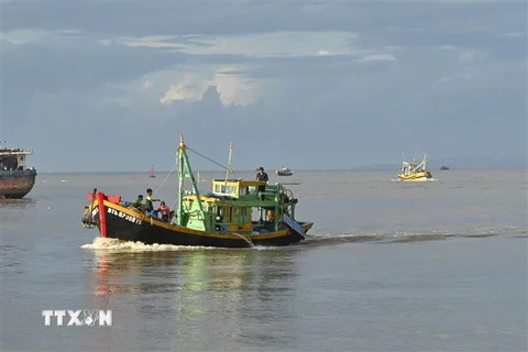 Tàu đánh bắt hải sản về Cảng cá Phan Thiết. (Ảnh: Nguyễn Thanh/TTXVN)