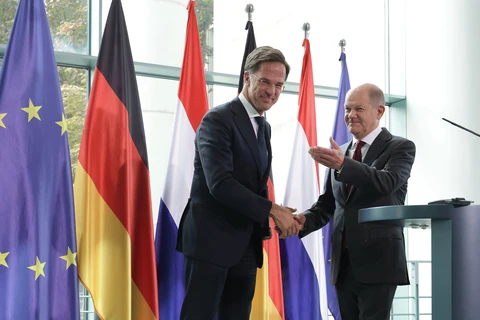 Thủ tướng Đức Olaf Scholz (phải) và Thủ tướng Hà Lan Mark Rutte tại cuộc gặp ở Berlin tháng 10/2022. (Nguồn: Getty Images)