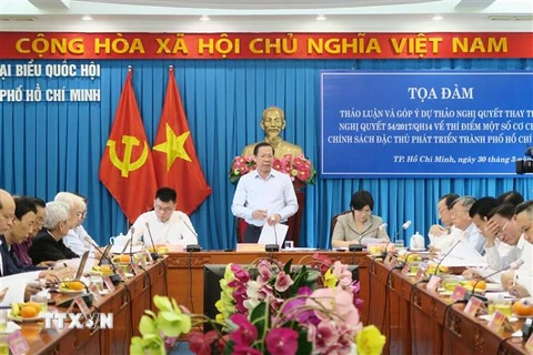 Ông Phan Văn Mãi, Chủ tịch UBND Thành phố Hồ Chí Minh, phát biểu khai mạc Tọa đàm. (Ảnh: Đinh Hằng/TTXVN)