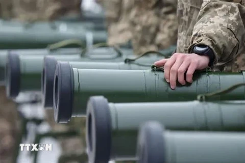 Quân nhân Ukraine tại lễ chuyển giao các thiết bị quân sự và vũ khí hạng nặng tại Kiev, ngày 15/11/2018. (Ảnh: Getty Images/TTXVN)