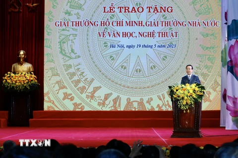 Chủ tịch nước Võ Văn Thưởng phát biểu tại buổi lễ. (Ảnh: Lâm Khánh/TTXVN)