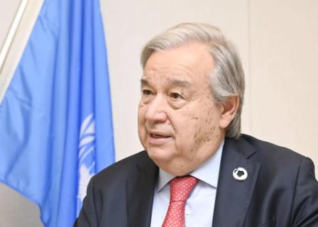 Tổng thư ký Liên hợp quốc Antonio Guterres trả lời phỏng vấn hãng tin Kyodo. (Nguồn: Kyodo)
